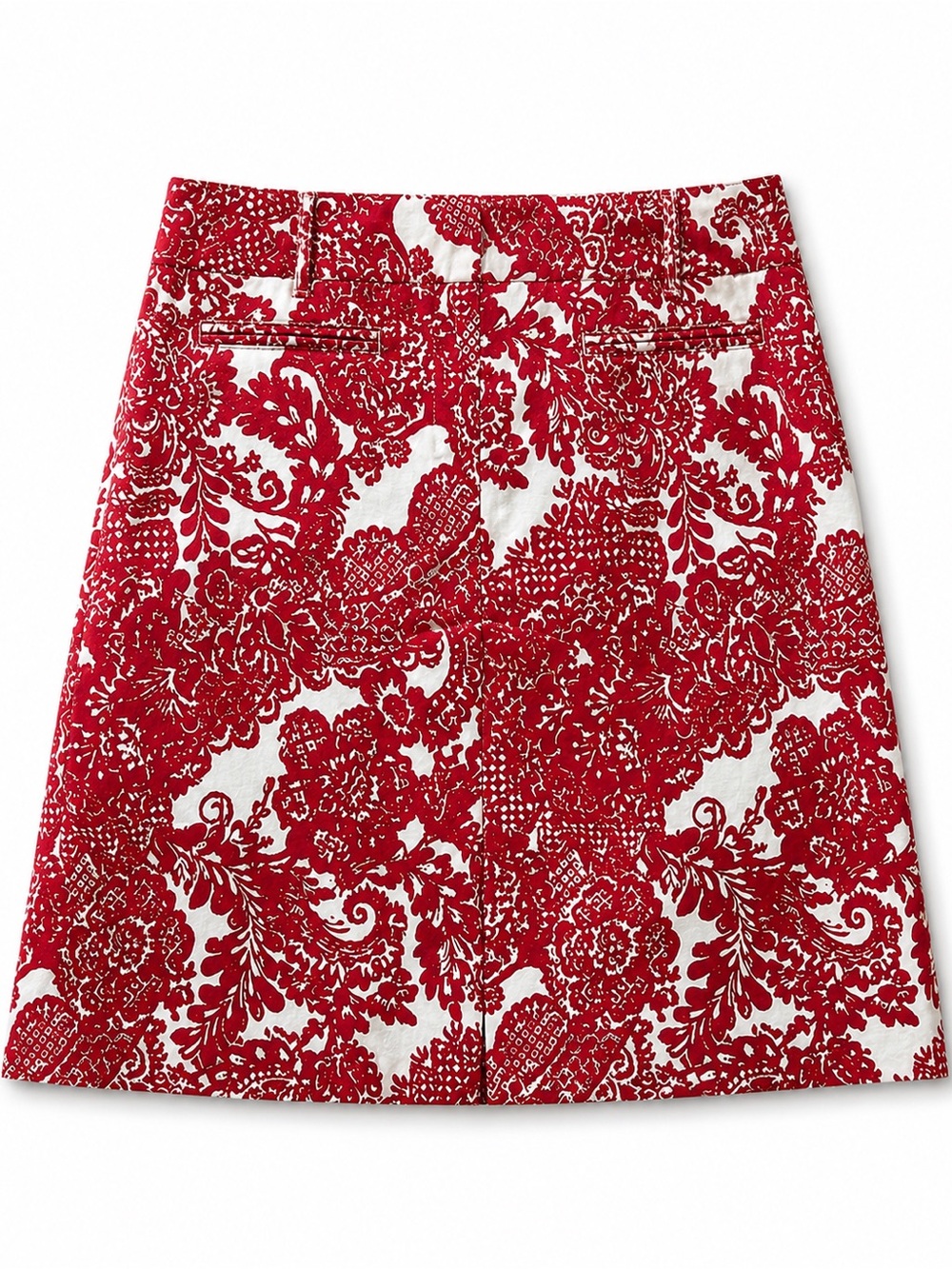 Talbots Red White Toile Print Cotton Stretch A-Line Skirt Size 12